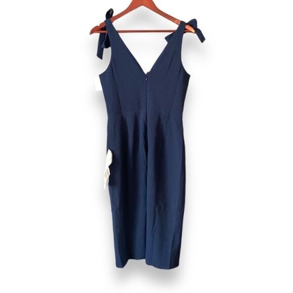 NWT Dress The Population Midnight Blue Lita Tie V-Neck Fitted Midi Dress Medium - Picture 6 of 7